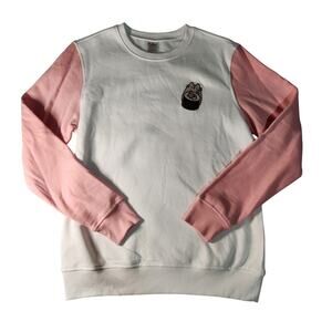 Pusheen the Cat White and Pink Cute Kawaii Kitty Sushi Fleece Sweatshirt - XS